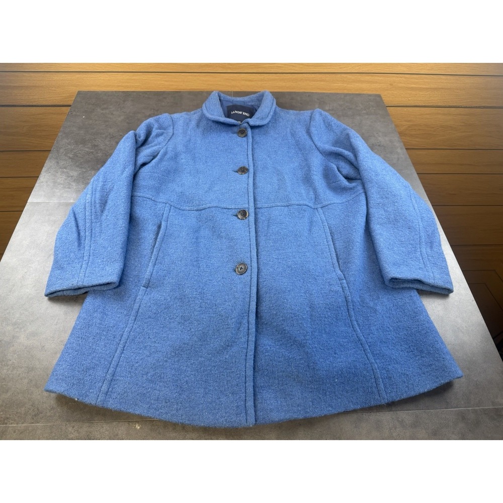 Lands' End Women's Blue Wool Blend Fit & Flare Swing Coat Size 14 Petite